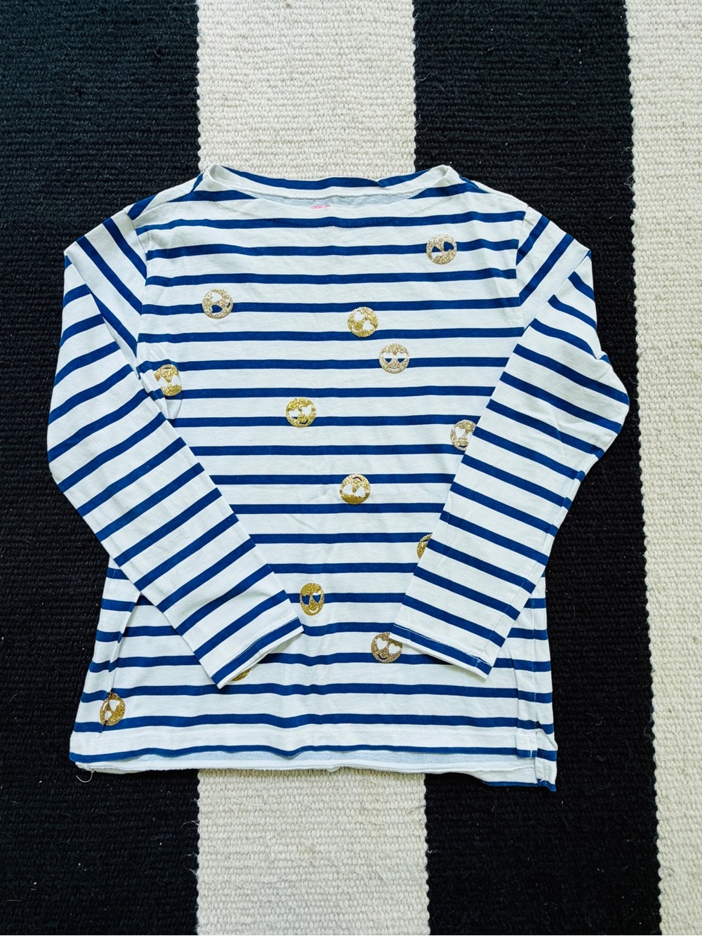 Crewcuts J.Crew Girls Size 14 Striped Gold Emoji Cotton Top